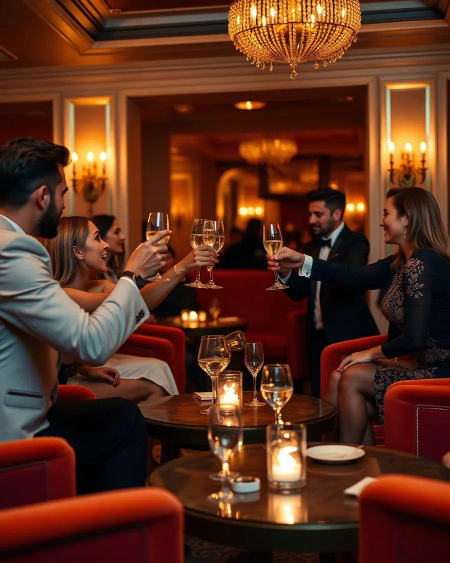 Gäste feiern mit Champagner in einer stilvollen Lounge